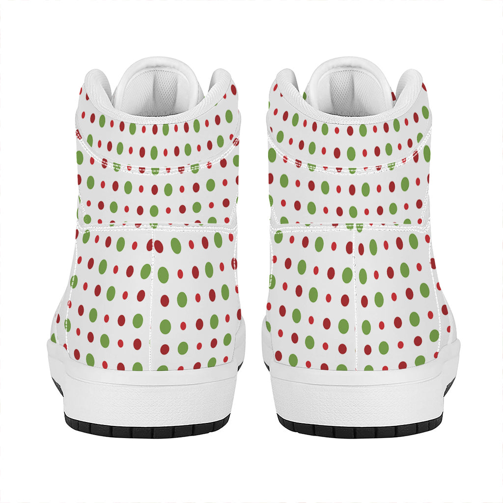 Christmas High Top Leather Sneakers with Festive Dots Design