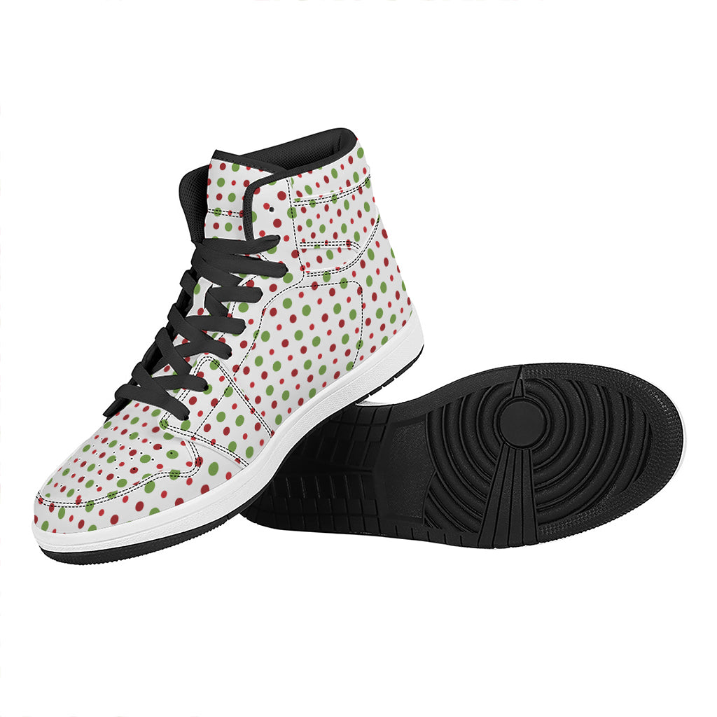 Christmas High Top Leather Sneakers with Festive Dots Design