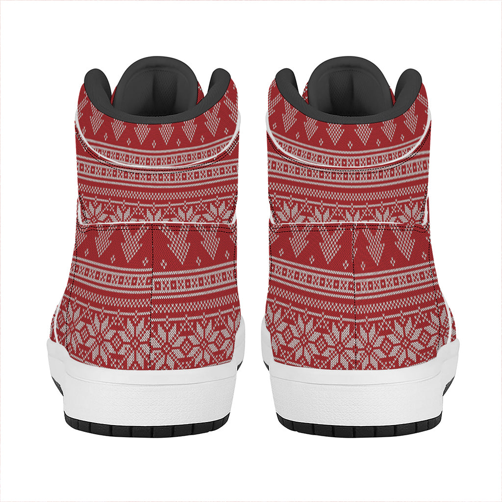 Christmas High Top Leather Sneakers with Festive Knitted Design