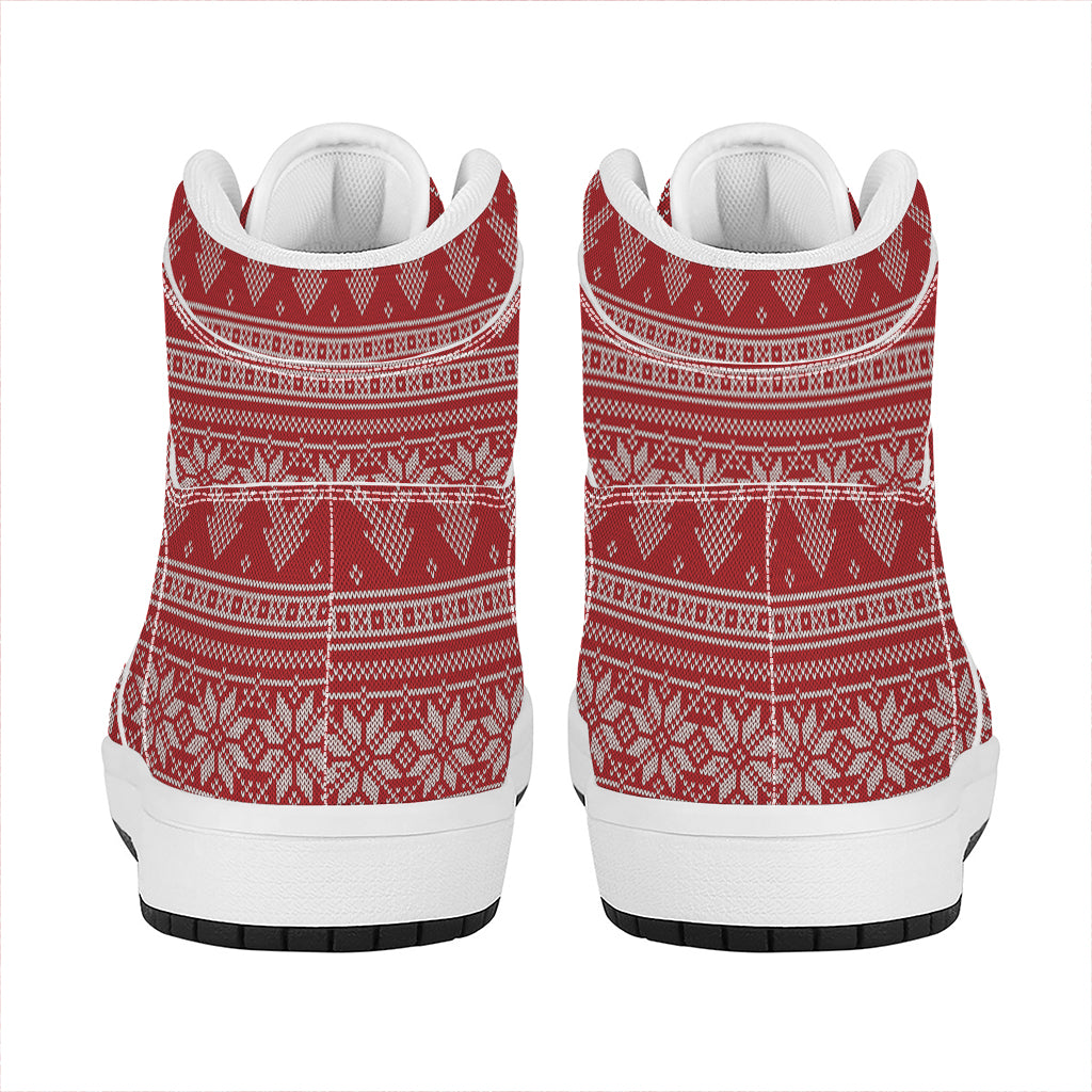 Christmas High Top Leather Sneakers with Festive Knitted Design