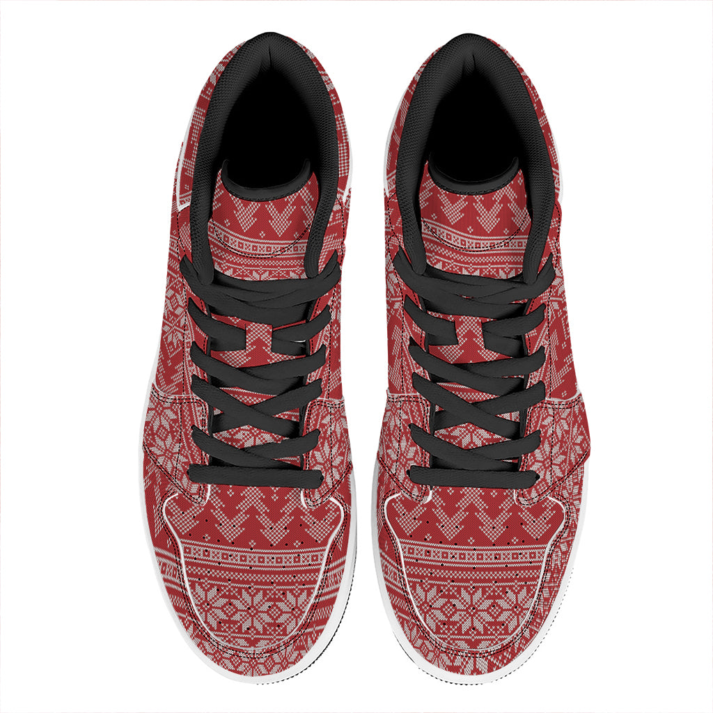 Christmas High Top Leather Sneakers with Festive Knitted Design