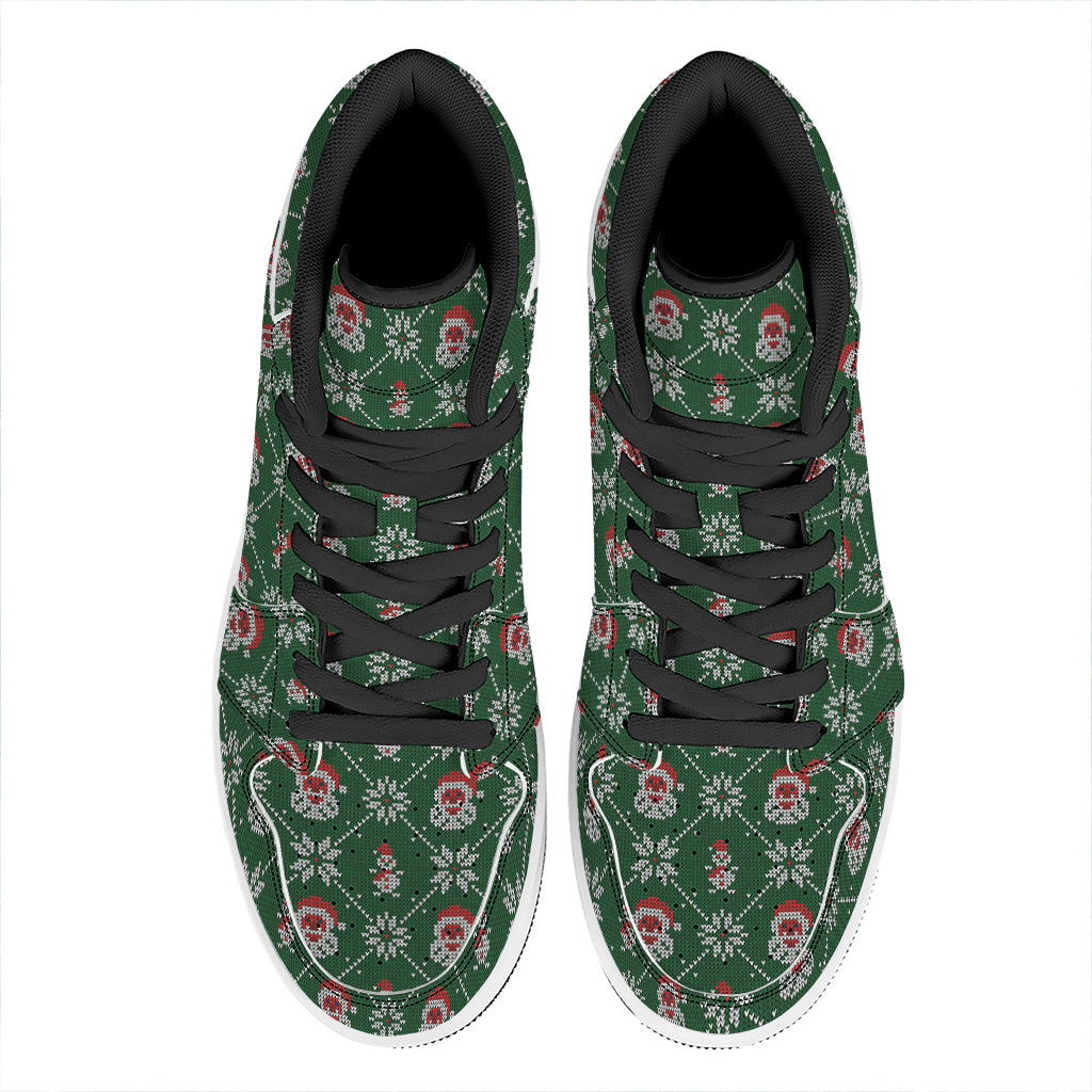 Christmas High Top Leather Sneakers with Festive Knitted Pattern