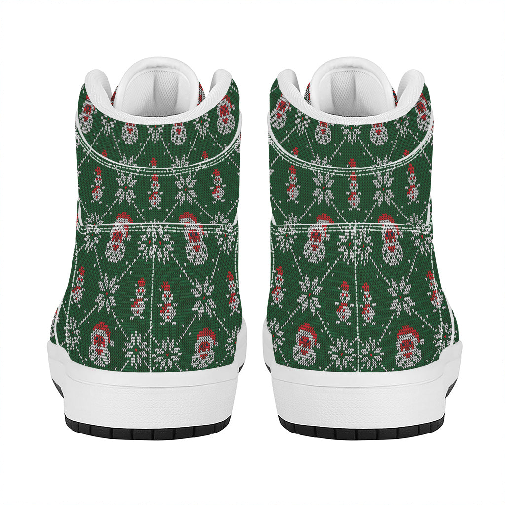 Christmas High Top Leather Sneakers with Festive Knitted Pattern