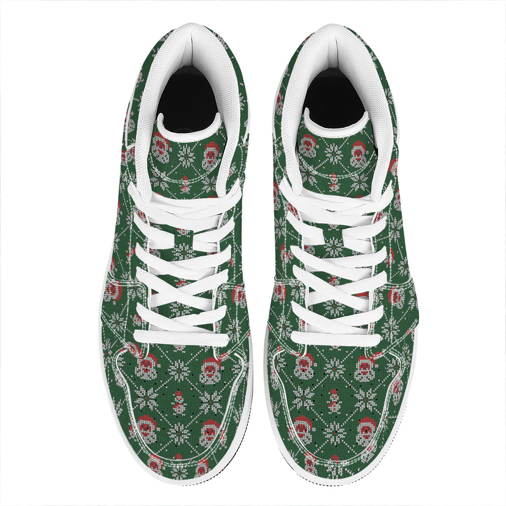 Christmas High Top Leather Sneakers with Festive Knitted Pattern