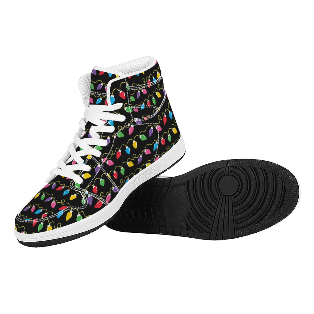 Christmas High Top Leather Sneakers with Festive Lights Design