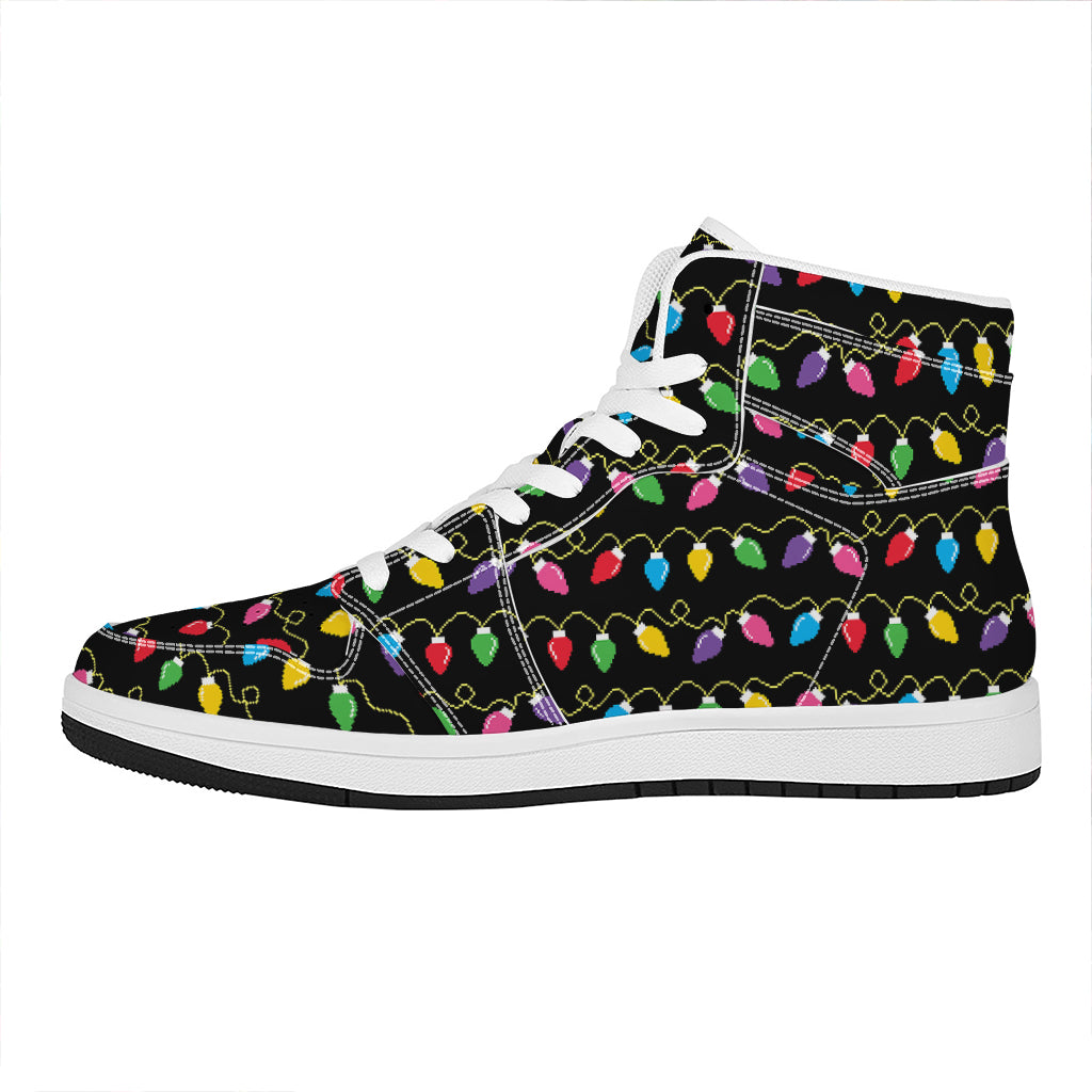 Christmas High Top Leather Sneakers with Festive Lights Design