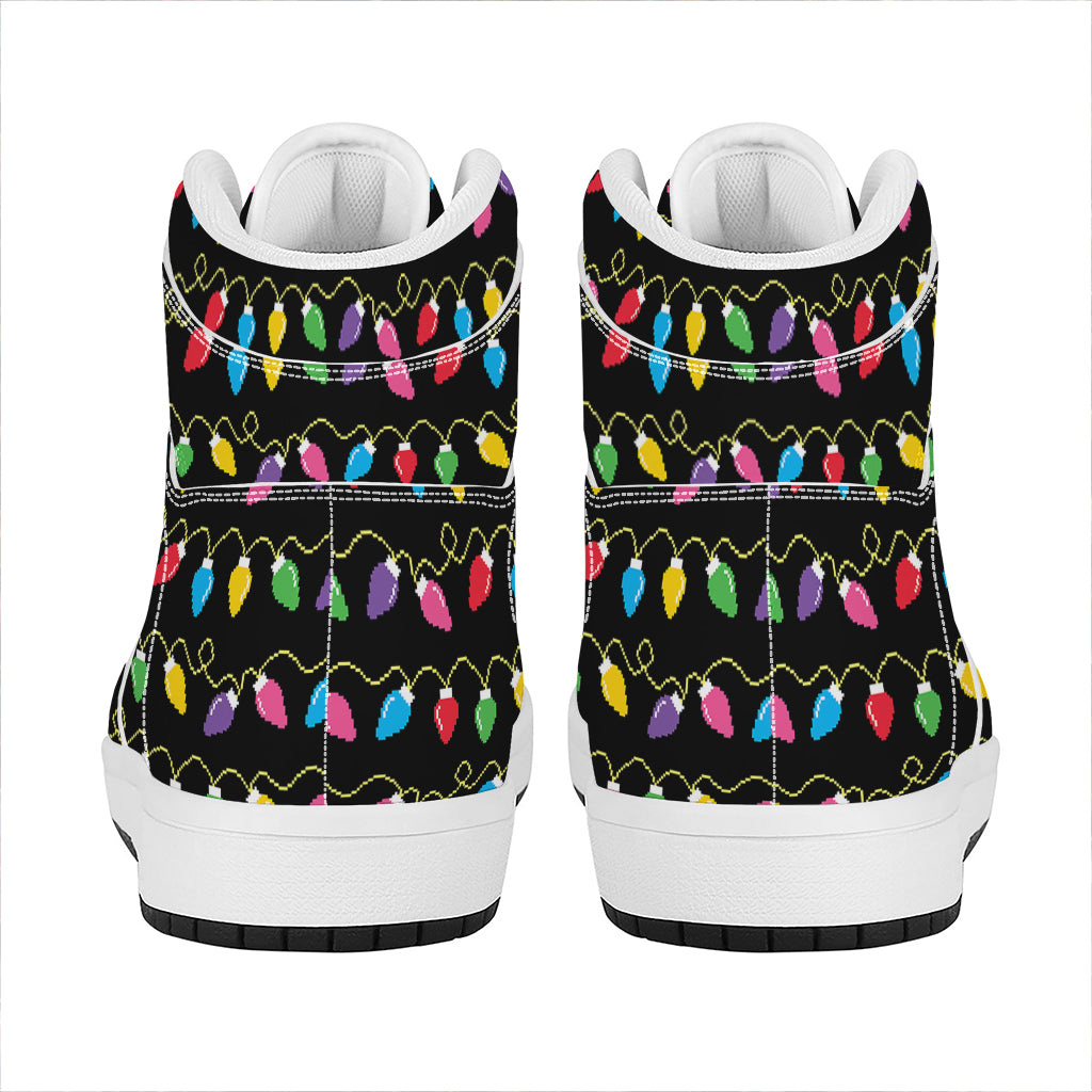 Christmas High Top Leather Sneakers with Festive Lights Design