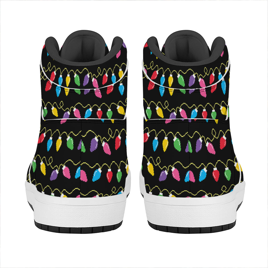 Christmas High Top Leather Sneakers with Festive Lights Design