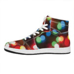 Christmas High Top Leather Sneakers with Festive Lights Print