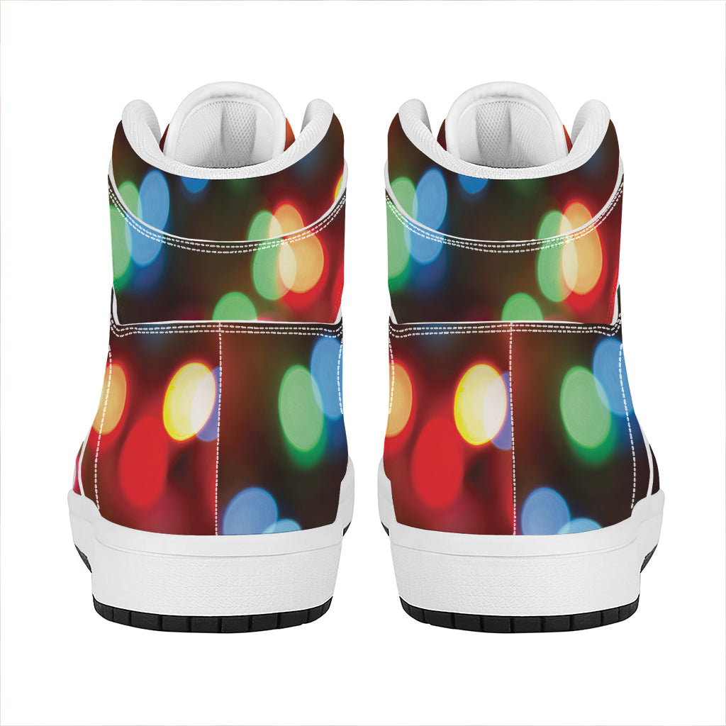 Christmas High Top Leather Sneakers with Festive Lights Print