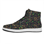 Christmas High Top Leather Sneakers with Festive Party Elements Print