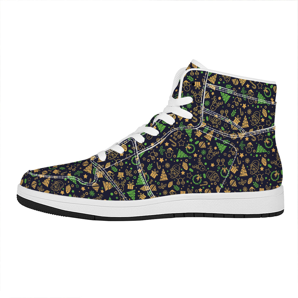 Christmas High Top Leather Sneakers with Festive Party Elements Print