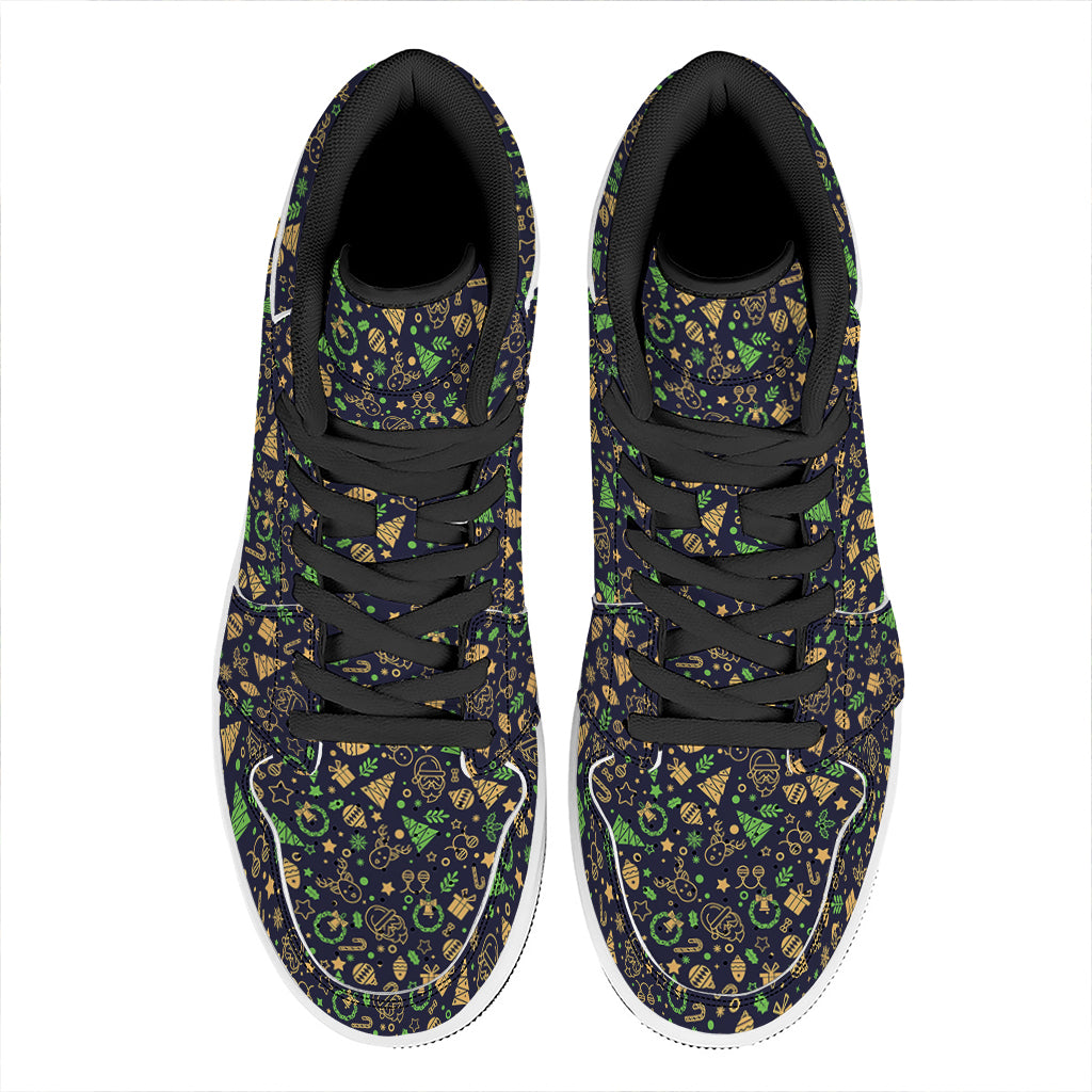 Christmas High Top Leather Sneakers with Festive Party Elements Print