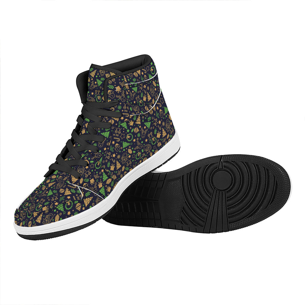 Christmas High Top Leather Sneakers with Festive Party Elements Print