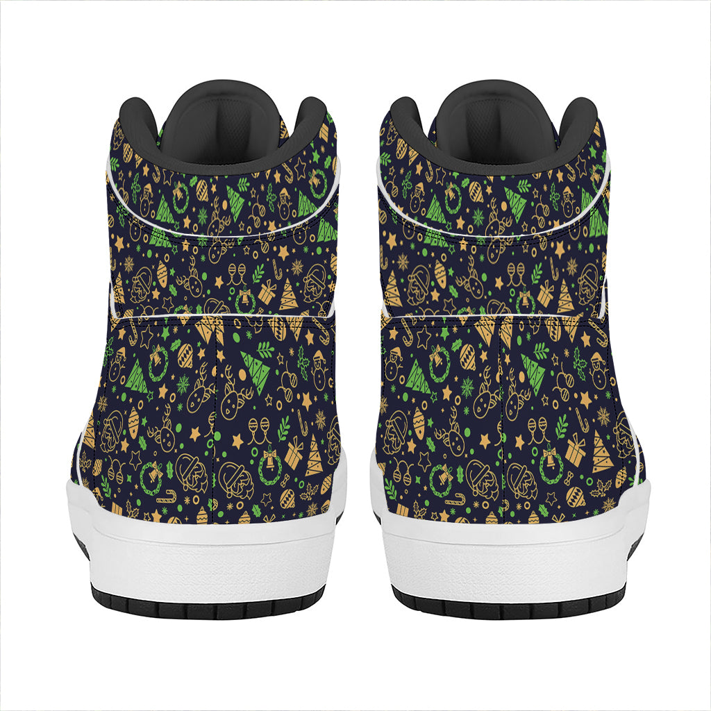 Christmas High Top Leather Sneakers with Festive Party Elements Print