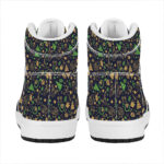 Christmas High Top Leather Sneakers with Festive Party Elements Print