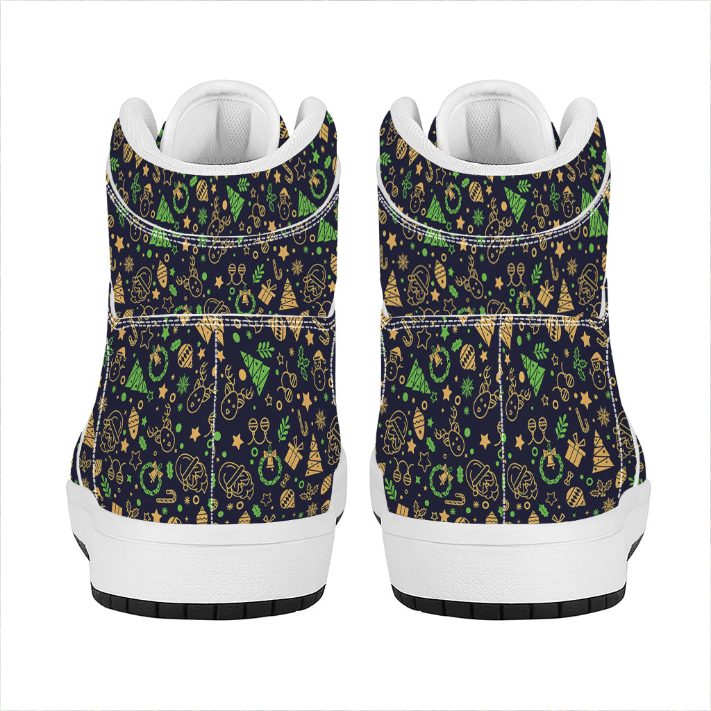 Christmas High Top Leather Sneakers with Festive Party Elements Print