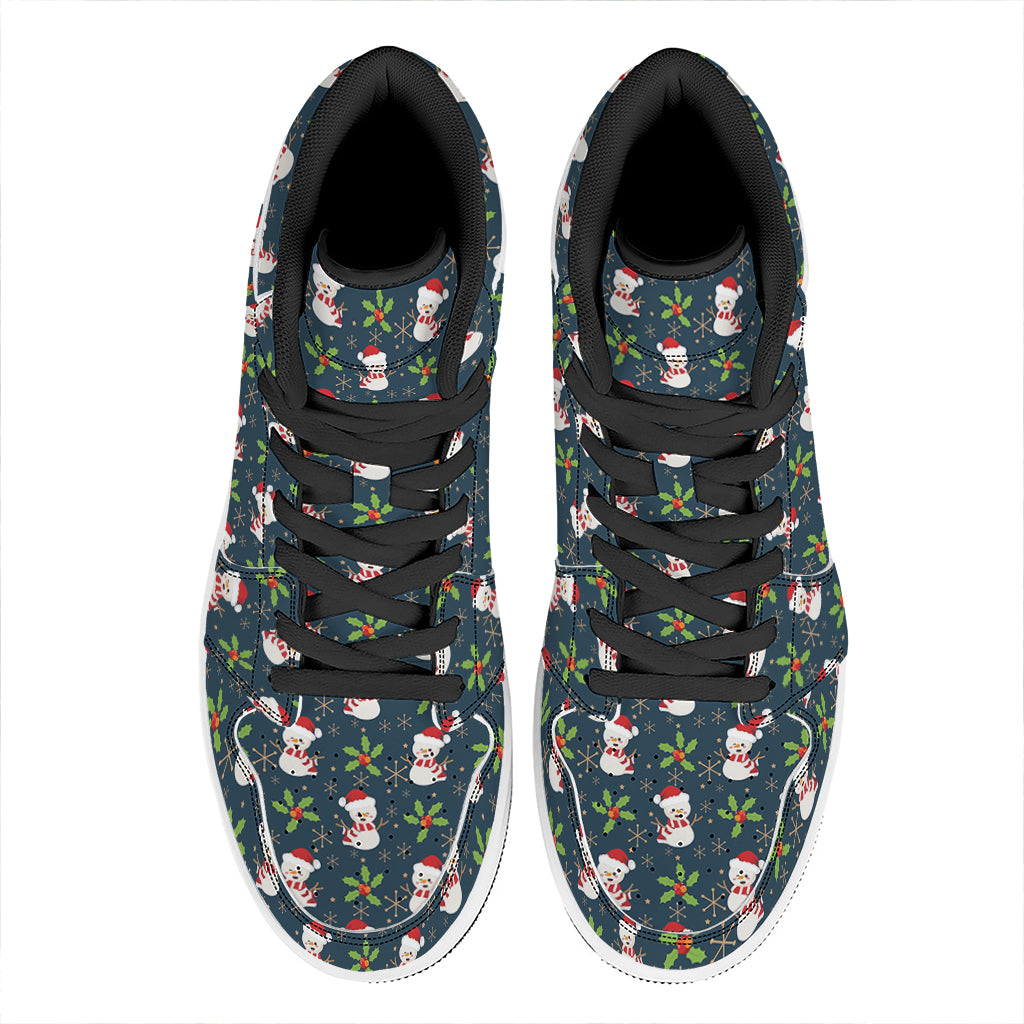 Christmas High Top Leather Sneakers with Festive Snowman Design