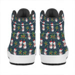 Christmas High Top Leather Sneakers with Festive Snowman Design