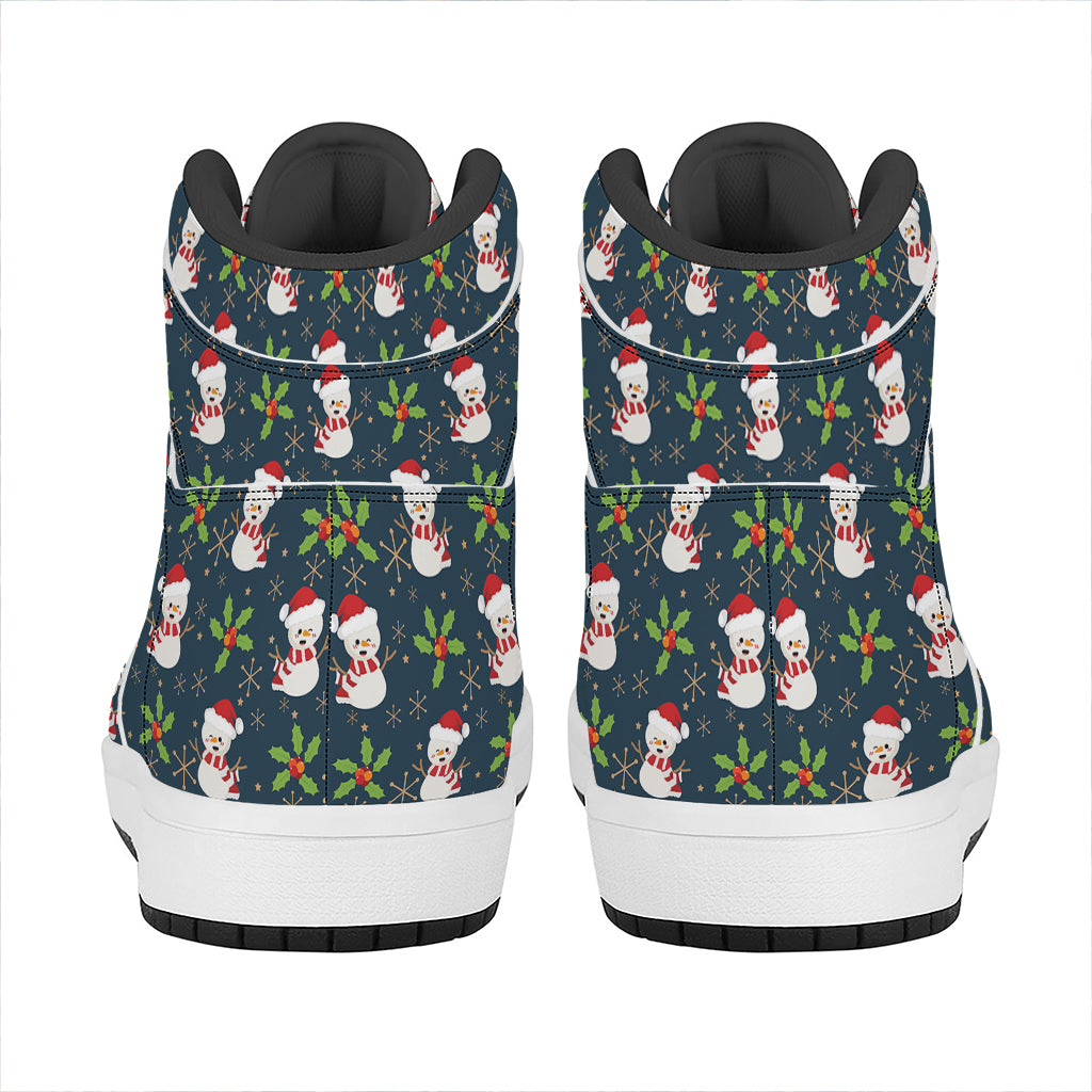 Christmas High Top Leather Sneakers with Festive Snowman Design