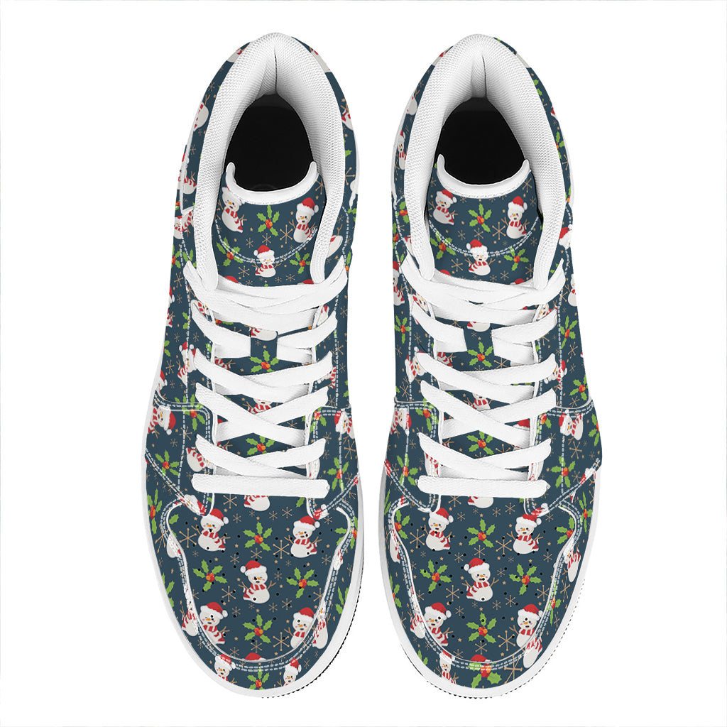 Christmas High Top Leather Sneakers with Festive Snowman Design