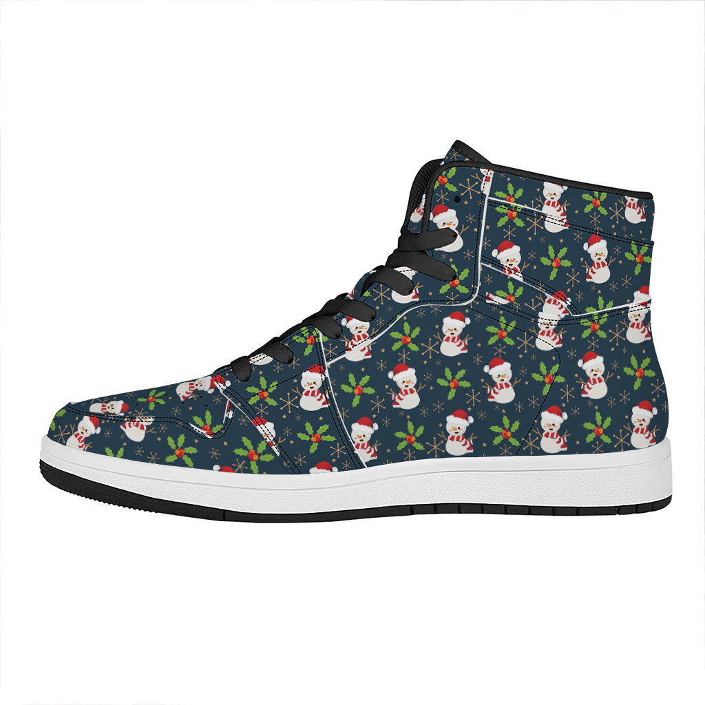 Christmas High Top Leather Sneakers with Festive Snowman Design