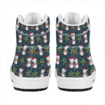 Christmas High Top Leather Sneakers with Festive Snowman Design