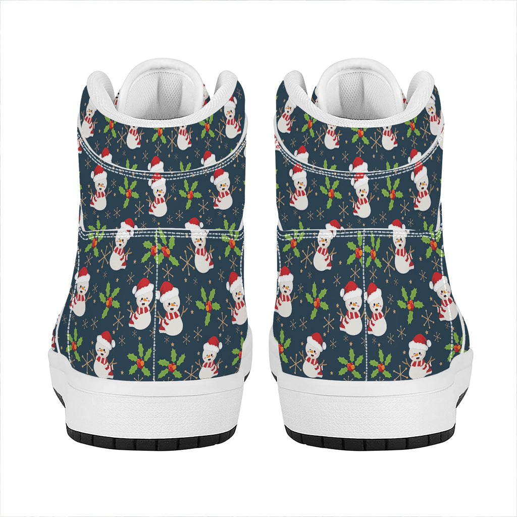 Christmas High Top Leather Sneakers with Festive Snowman Design