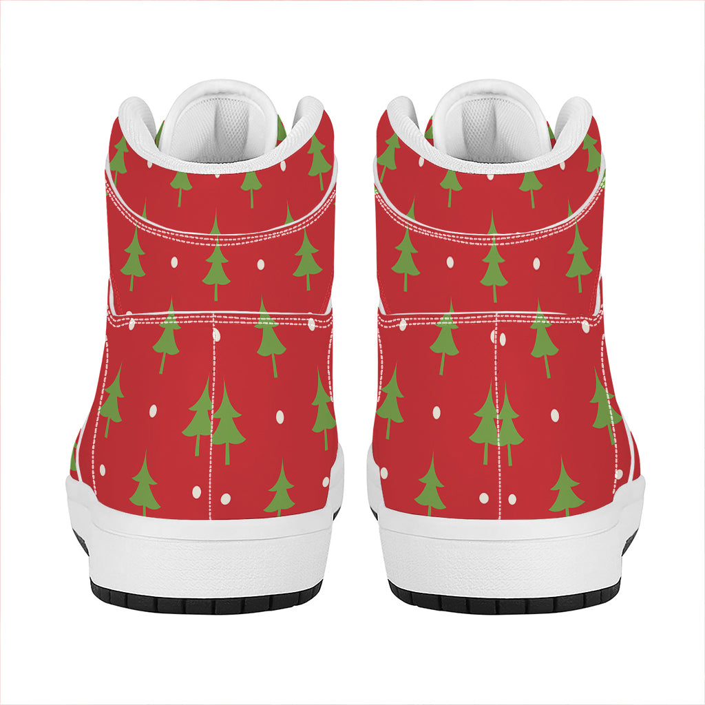 Christmas High Top Leather Sneakers with Festive Tree Design