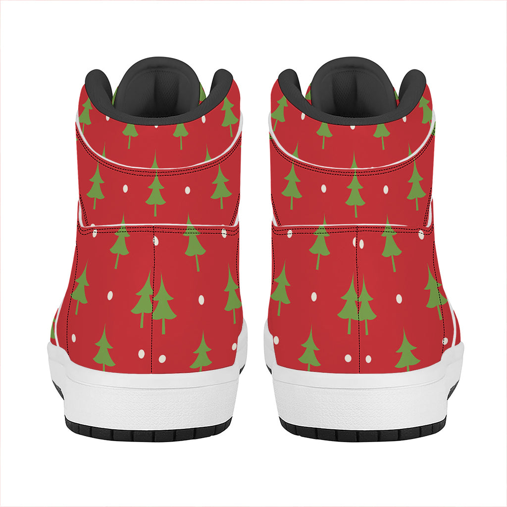 Christmas High Top Leather Sneakers with Festive Tree Design