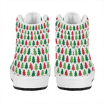 Christmas High Top Leather Sneakers with Festive Tree Print