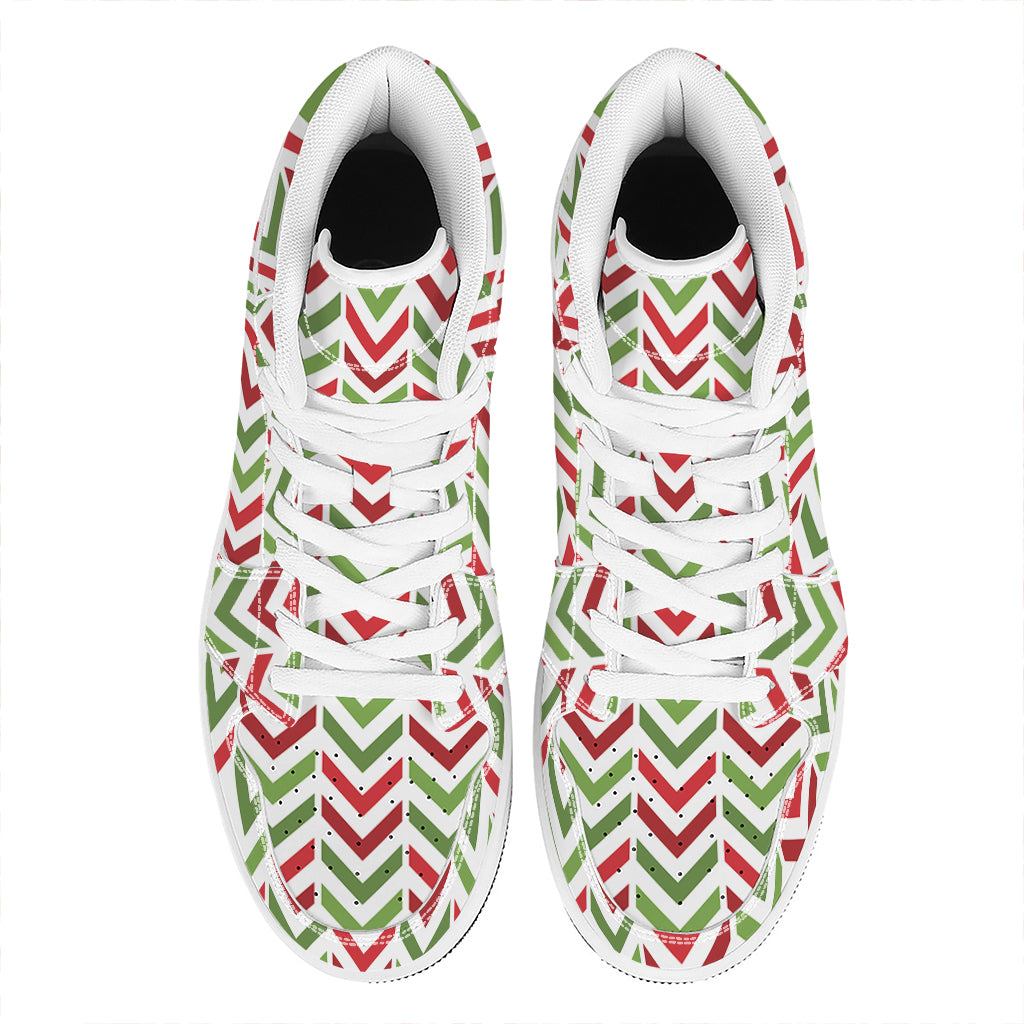 Christmas High Top Leather Sneakers with Festive Zigzag Design