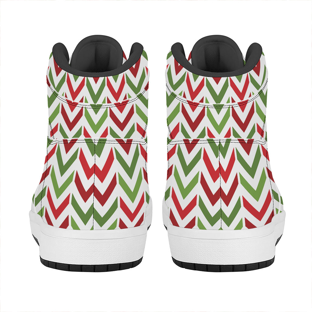 Christmas High Top Leather Sneakers with Festive Zigzag Design