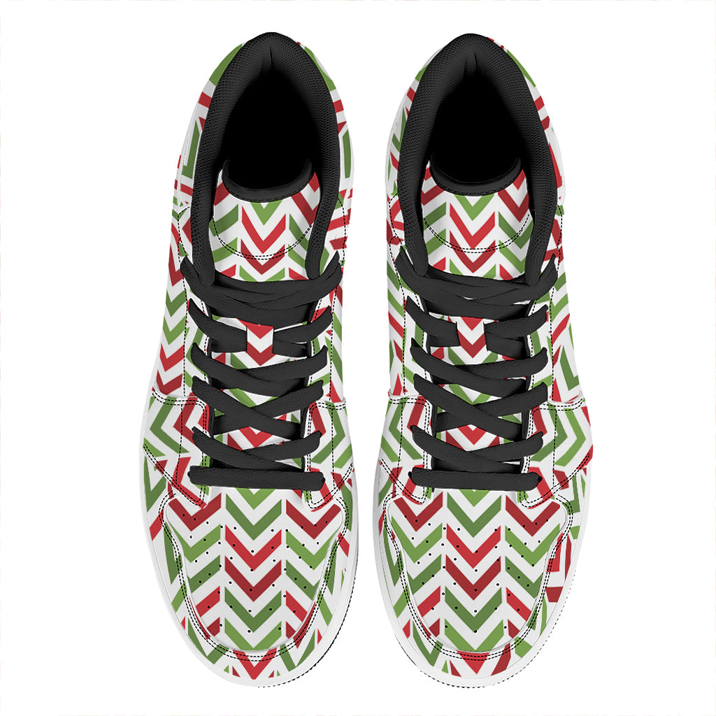 Christmas High Top Leather Sneakers with Festive Zigzag Design