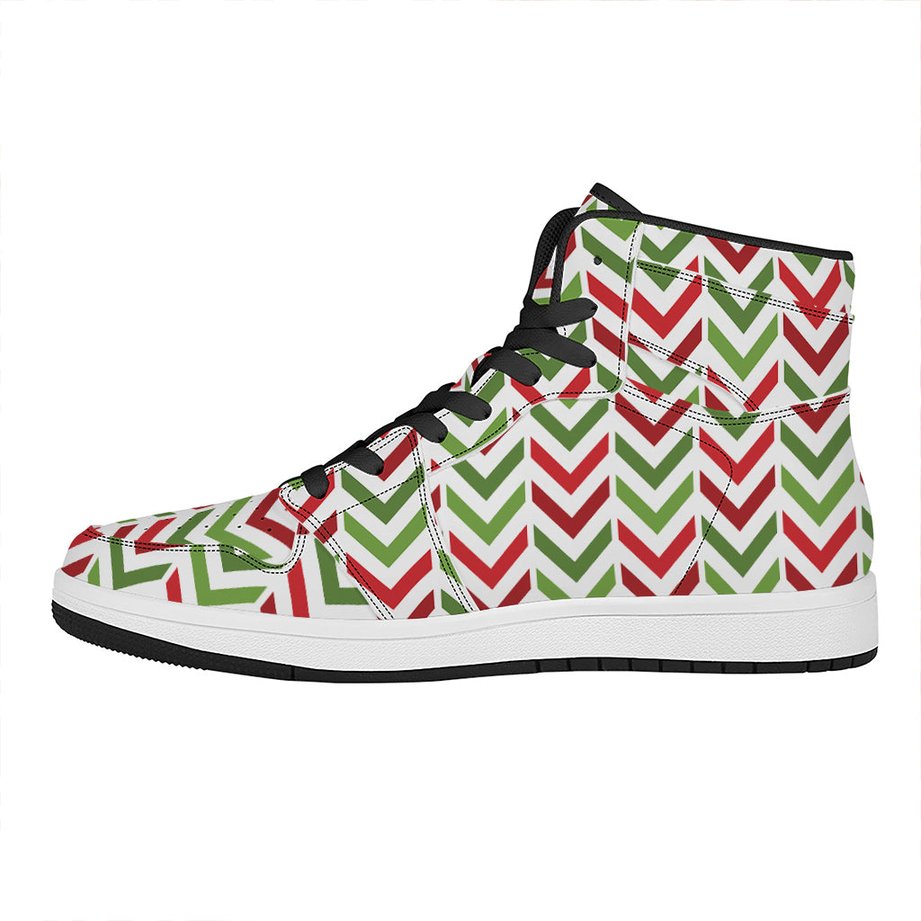 Christmas High Top Leather Sneakers with Festive Zigzag Design