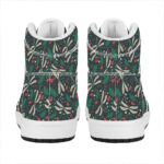 Christmas High Top Leather Sneakers with Floral Dragonfly Design