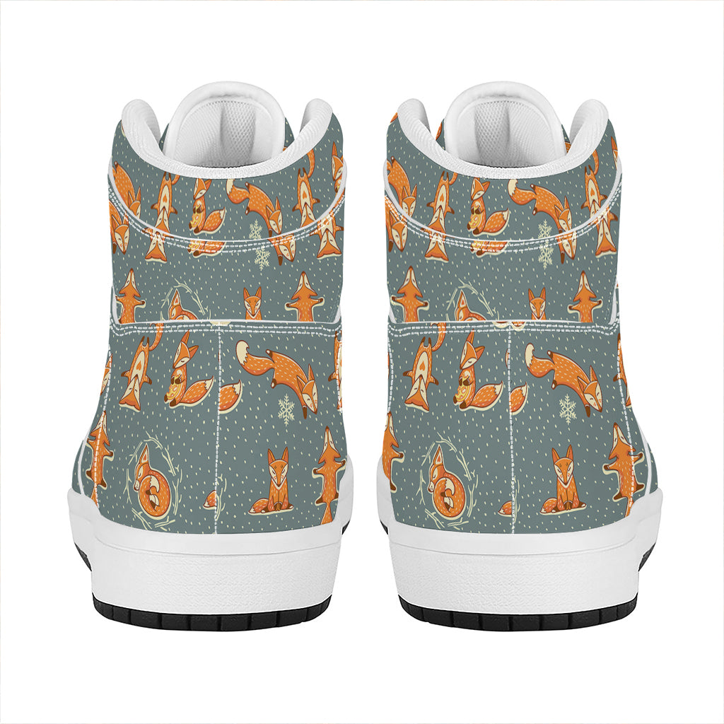 Christmas High Top Leather Sneakers with Fox Pattern Print