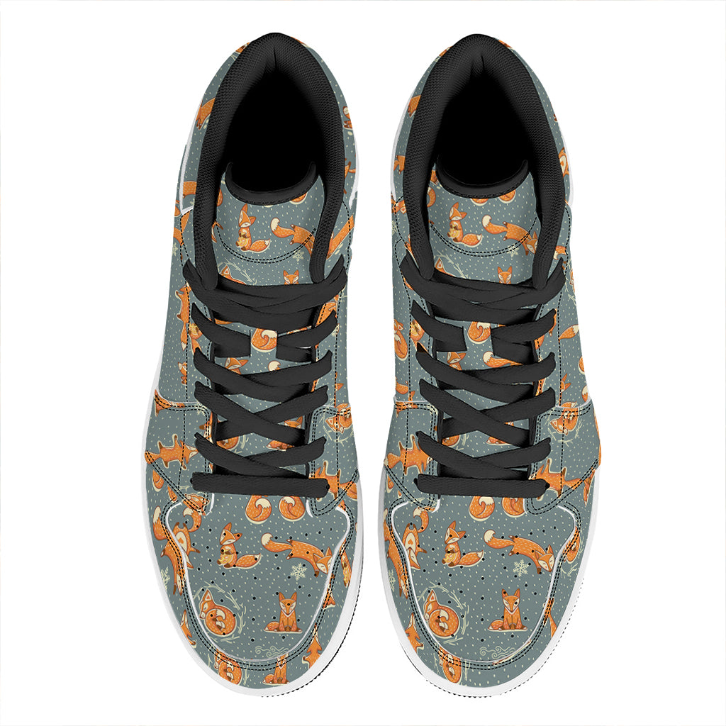 Christmas High Top Leather Sneakers with Fox Pattern Print