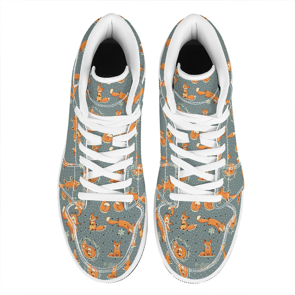 Christmas High Top Leather Sneakers with Fox Pattern Print