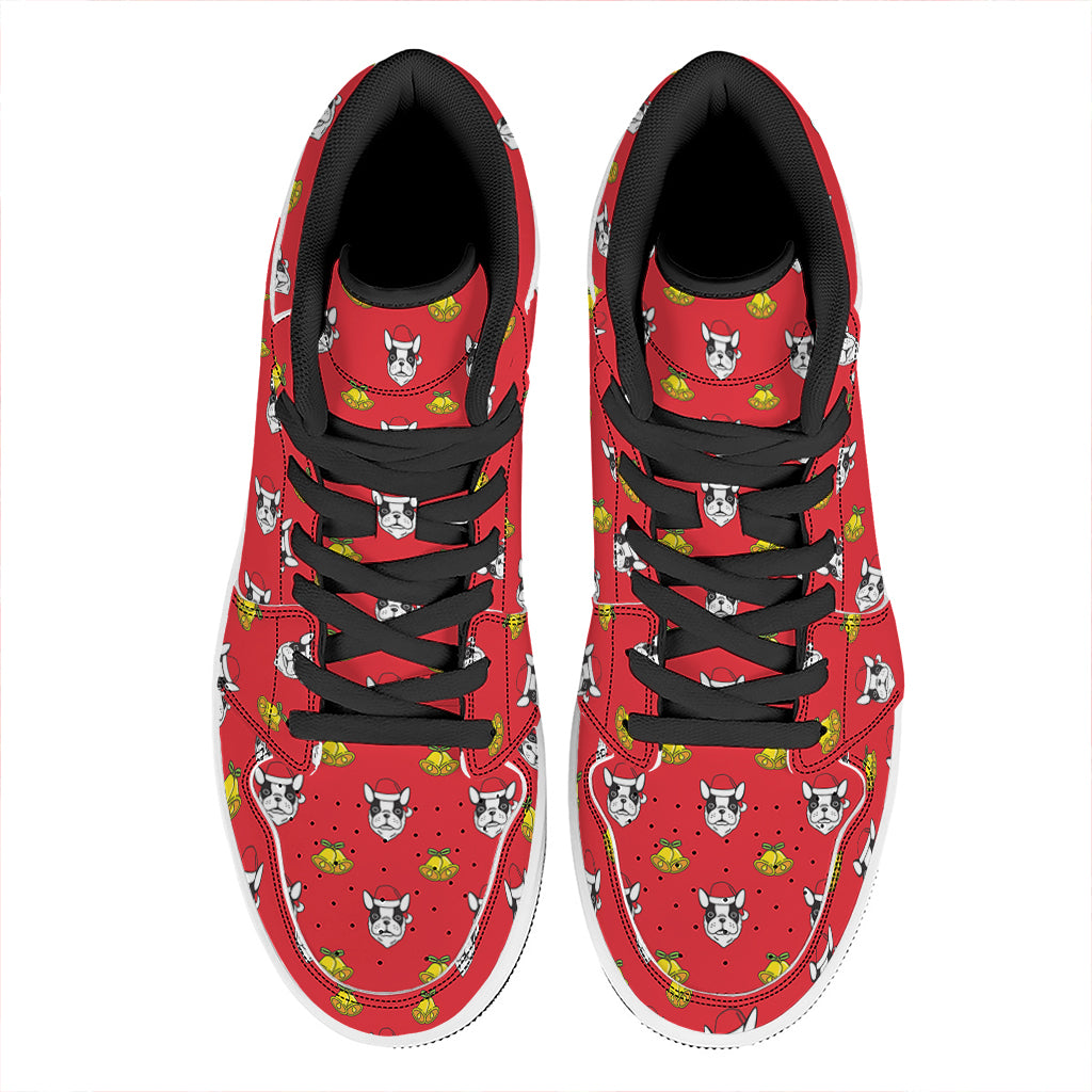 Christmas High Top Leather Sneakers with French Bulldog Santa Print