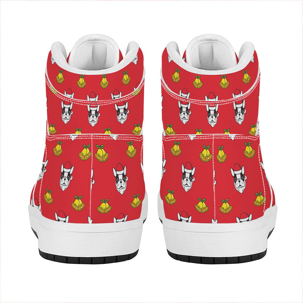 Christmas High Top Leather Sneakers with French Bulldog Santa Print