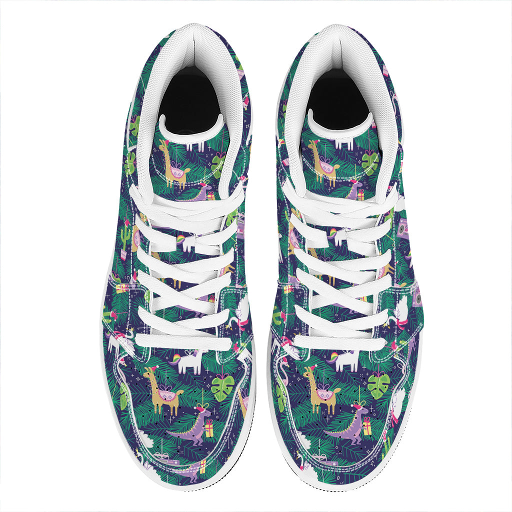 Christmas High Top Leather Sneakers with Fun Decoration Print