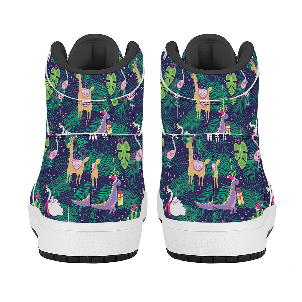 Christmas High Top Leather Sneakers with Fun Decoration Print