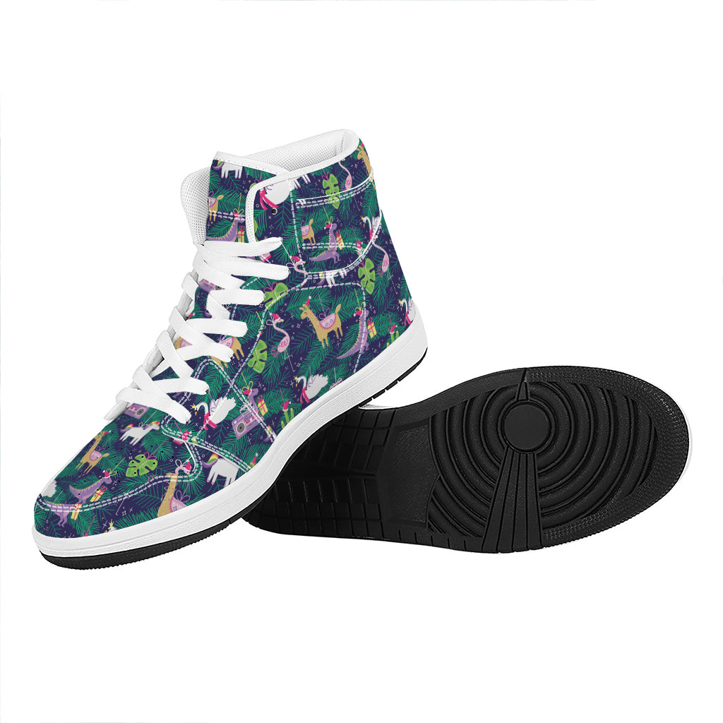 Christmas High Top Leather Sneakers with Fun Decoration Print