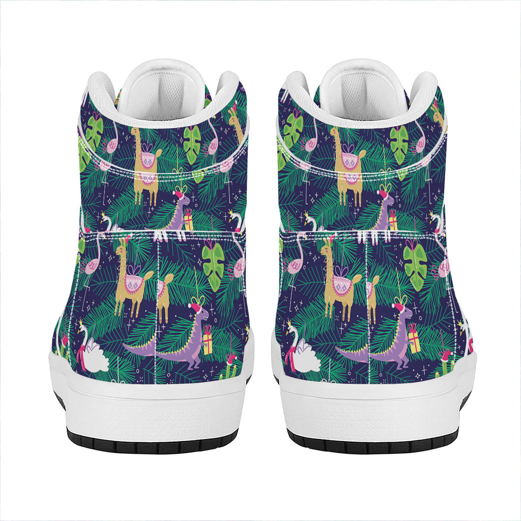 Christmas High Top Leather Sneakers with Fun Decoration Print