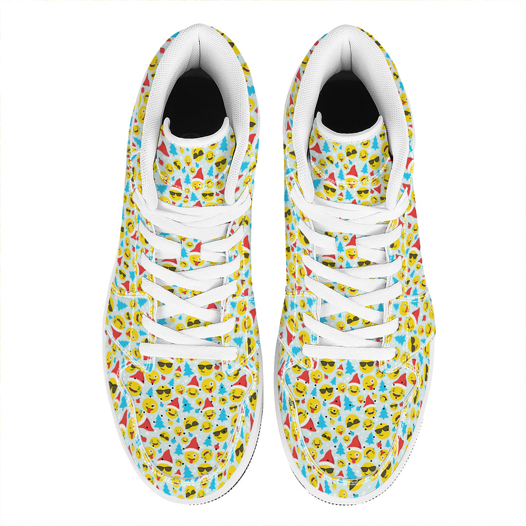 Christmas High Top Leather Sneakers with Fun Emoji Print