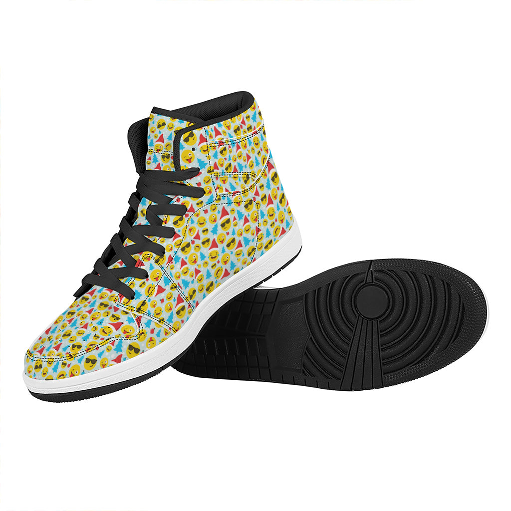 Christmas High Top Leather Sneakers with Fun Emoji Print