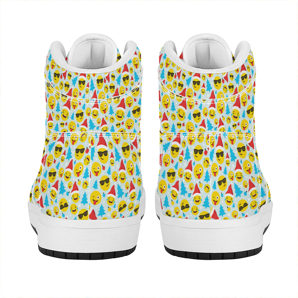 Christmas High Top Leather Sneakers with Fun Emoji Print