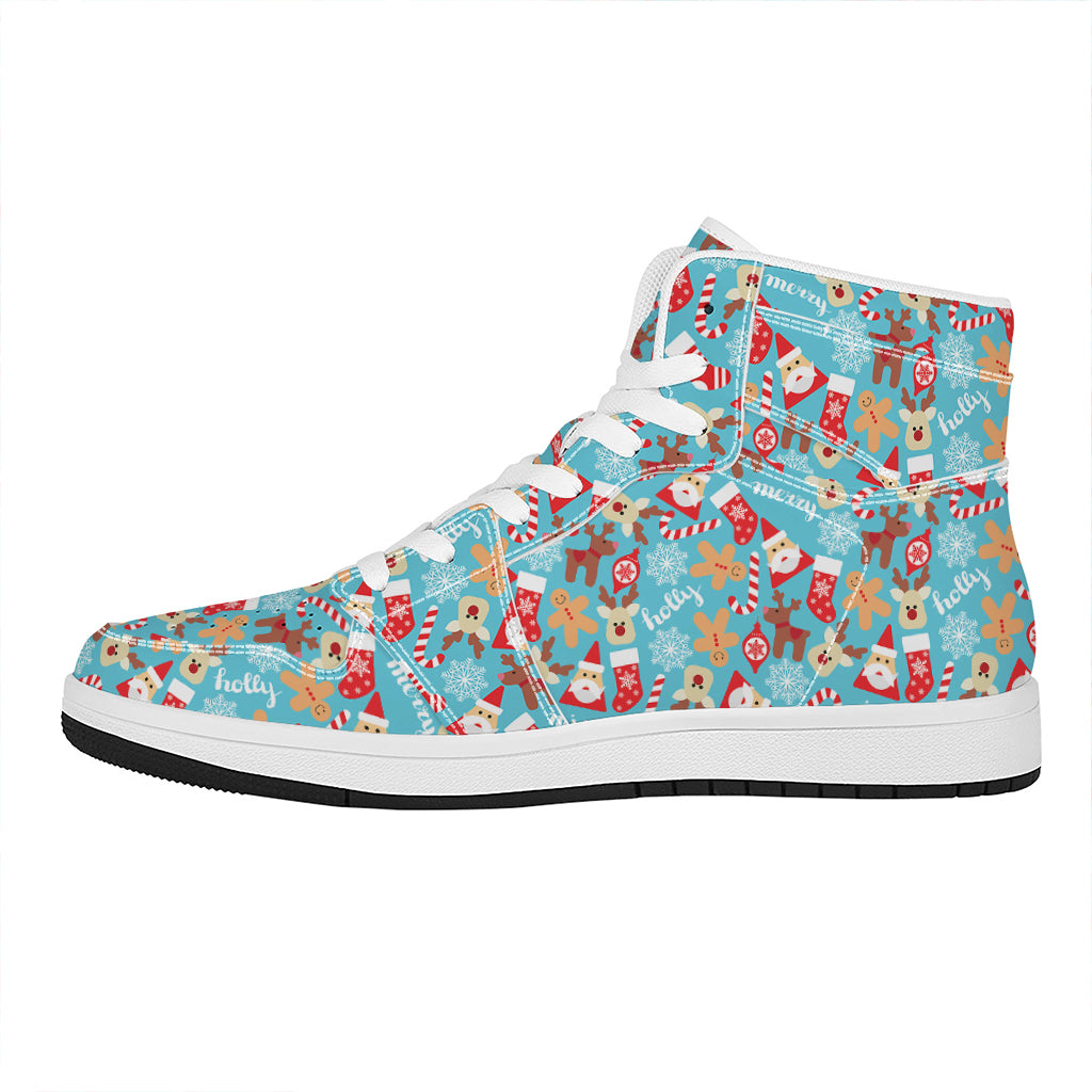 Christmas High Top Leather Sneakers with Fun Holiday Patterns