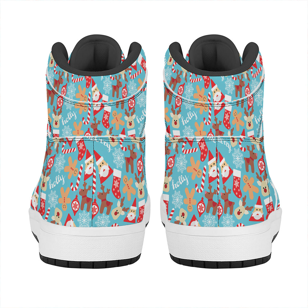 Christmas High Top Leather Sneakers with Fun Holiday Patterns